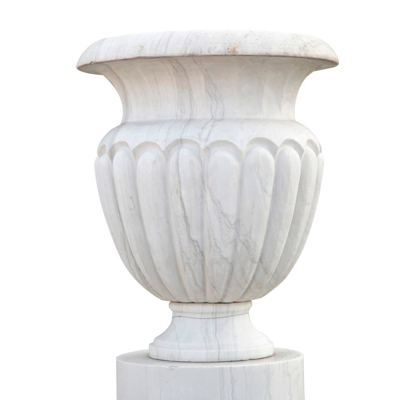 Neoclassical Pair of Monumental Marble Park Vases with Socket from the 20th Century