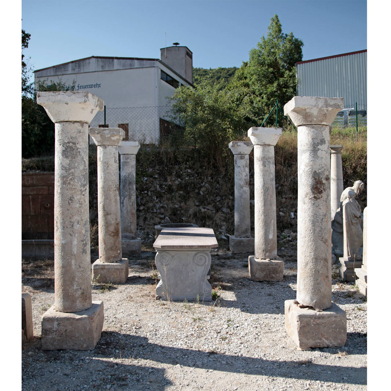 Set of Six Granite Columns with Old Paint from the 18th Century 2