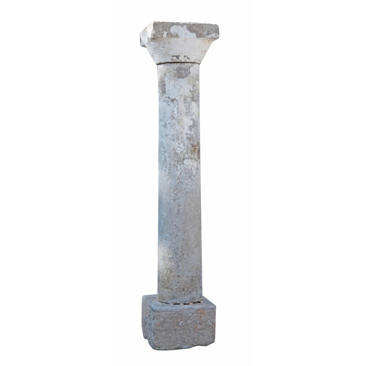 Set of Six Granite Columns, with old paint residues, from the 18th Century, from East Europe. Each has a cuboid base, a smooth shaft and a simple capital.