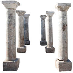 Set of Six Granite Columns with Old Paint from the 18th Century