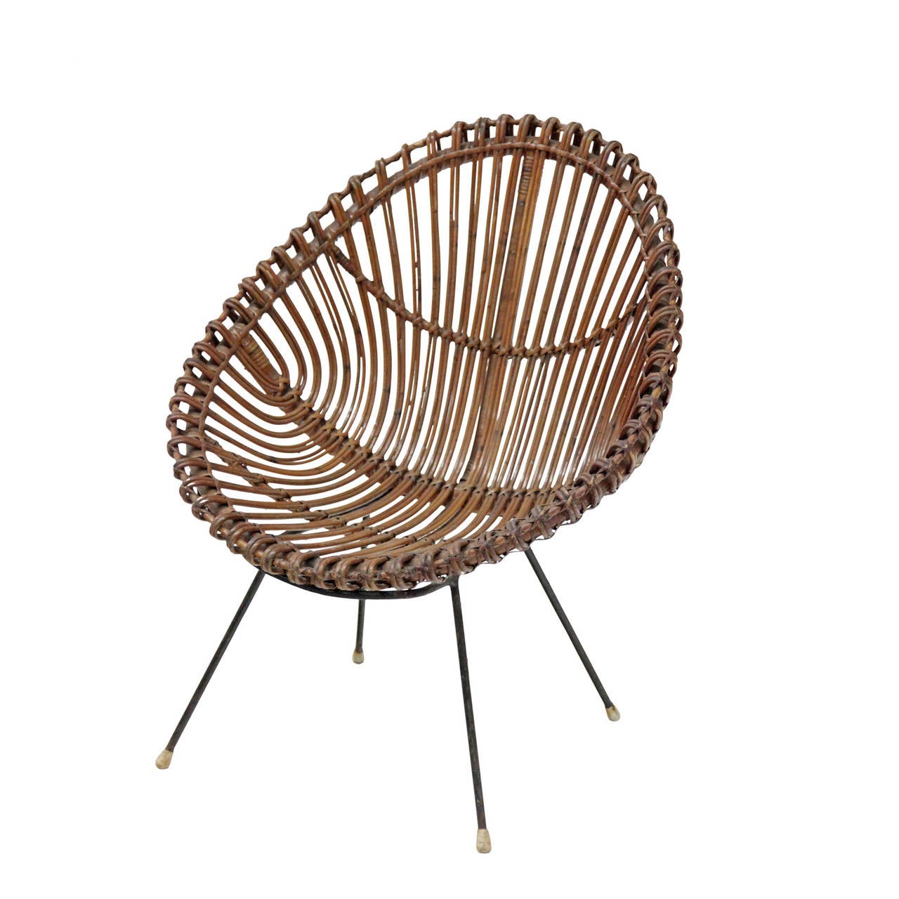 Bucket-shaped Rattan Chair on four legs. 
The wicker is in very good condition.