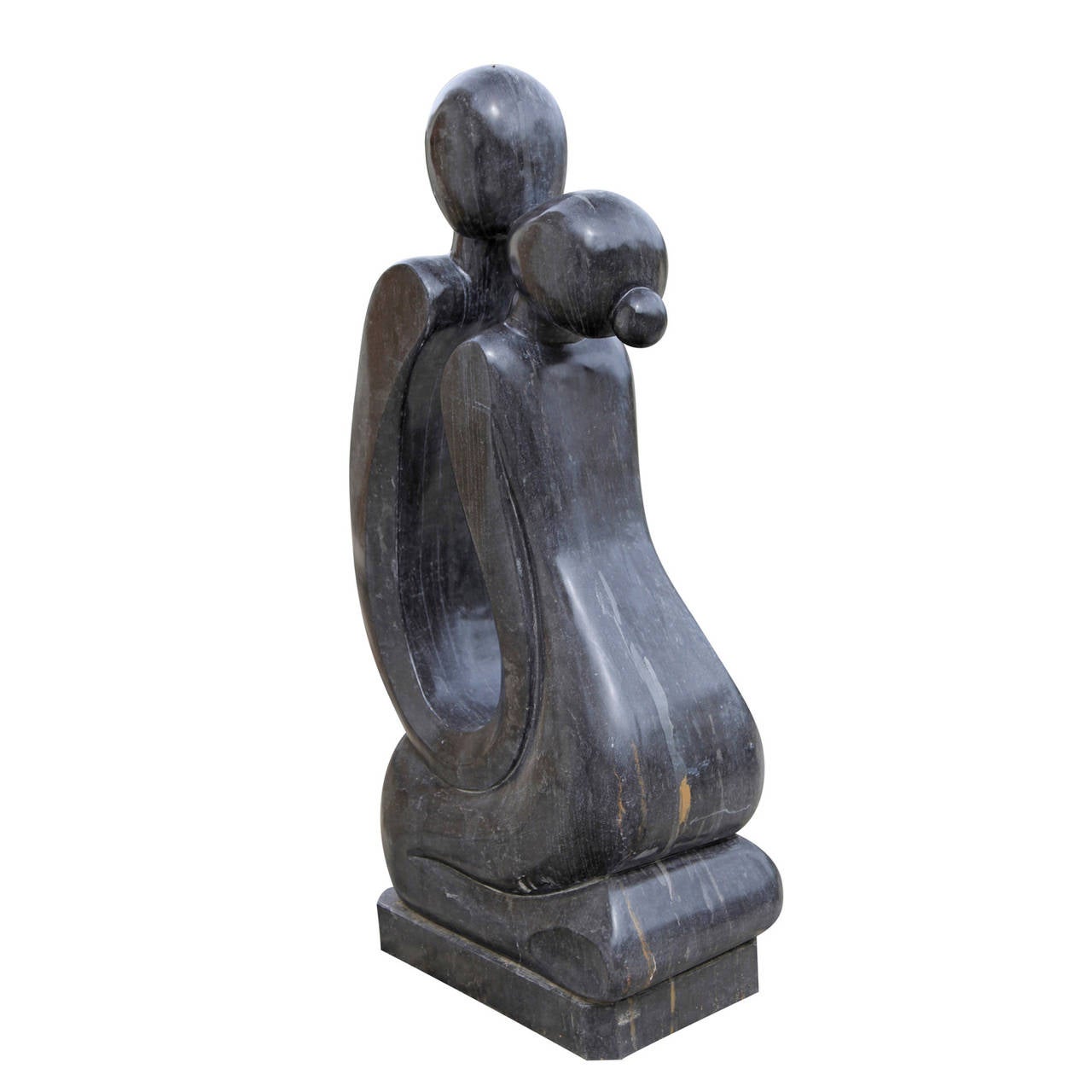 Modern Marble Sculpture of a Kissing Couple in Abstract Shapes