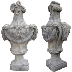 Pair Louis XVI Style Gate Crowns, Sandstone Cast