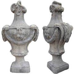 Pair Louis XVI Style Gate Crowns, Sandstone Cast 9