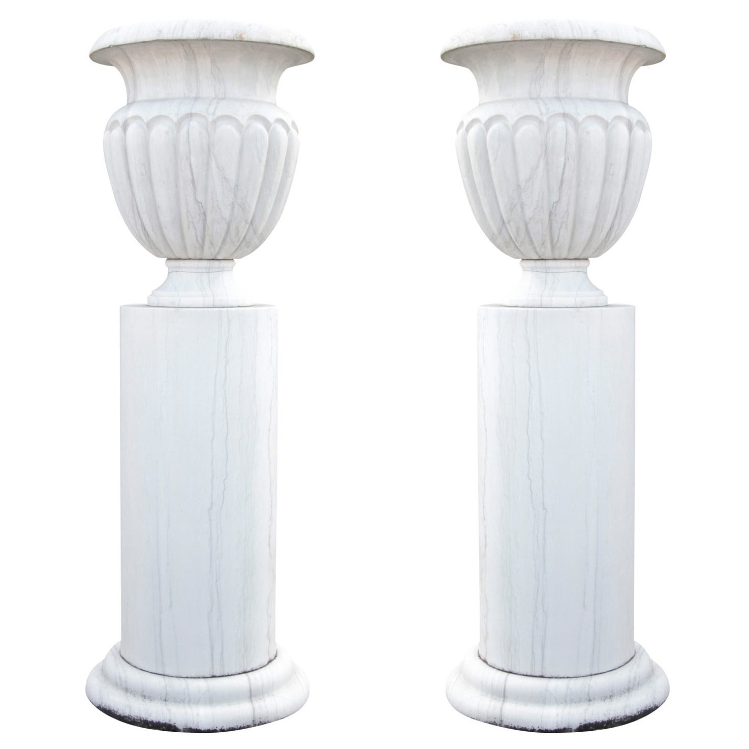 Pair of Monumental Marble Park Vases with Socket from the 20th Century