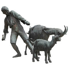 Boy with Goats Bronze by F. Peter, Munich 1915