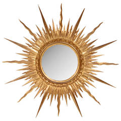 French Giltwood Sunburst Mirror, 1930s