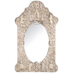 Rare Dieppe Carved Bone Mirror, circa 1850