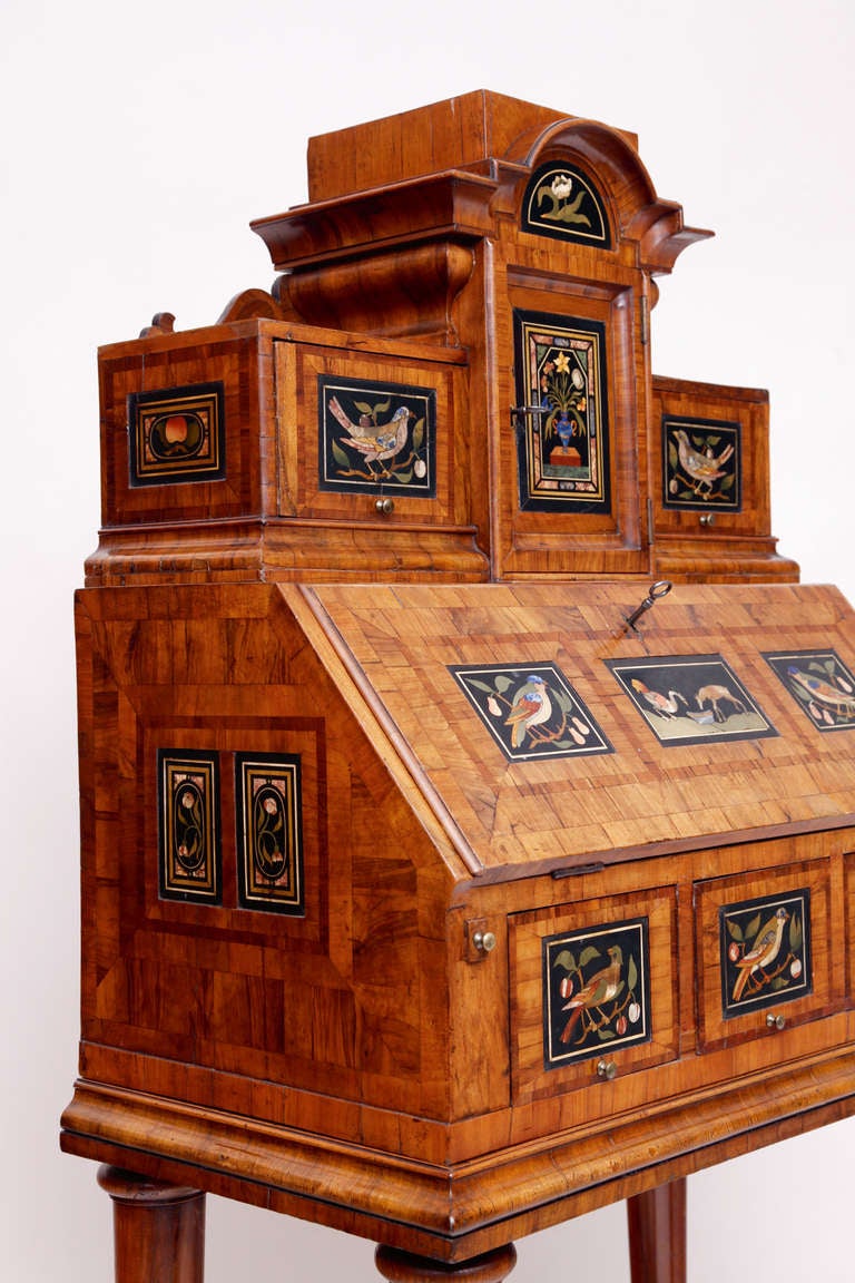 18th Century and Earlier Baroque Cabinet Desk with Pietra Dura Inlays