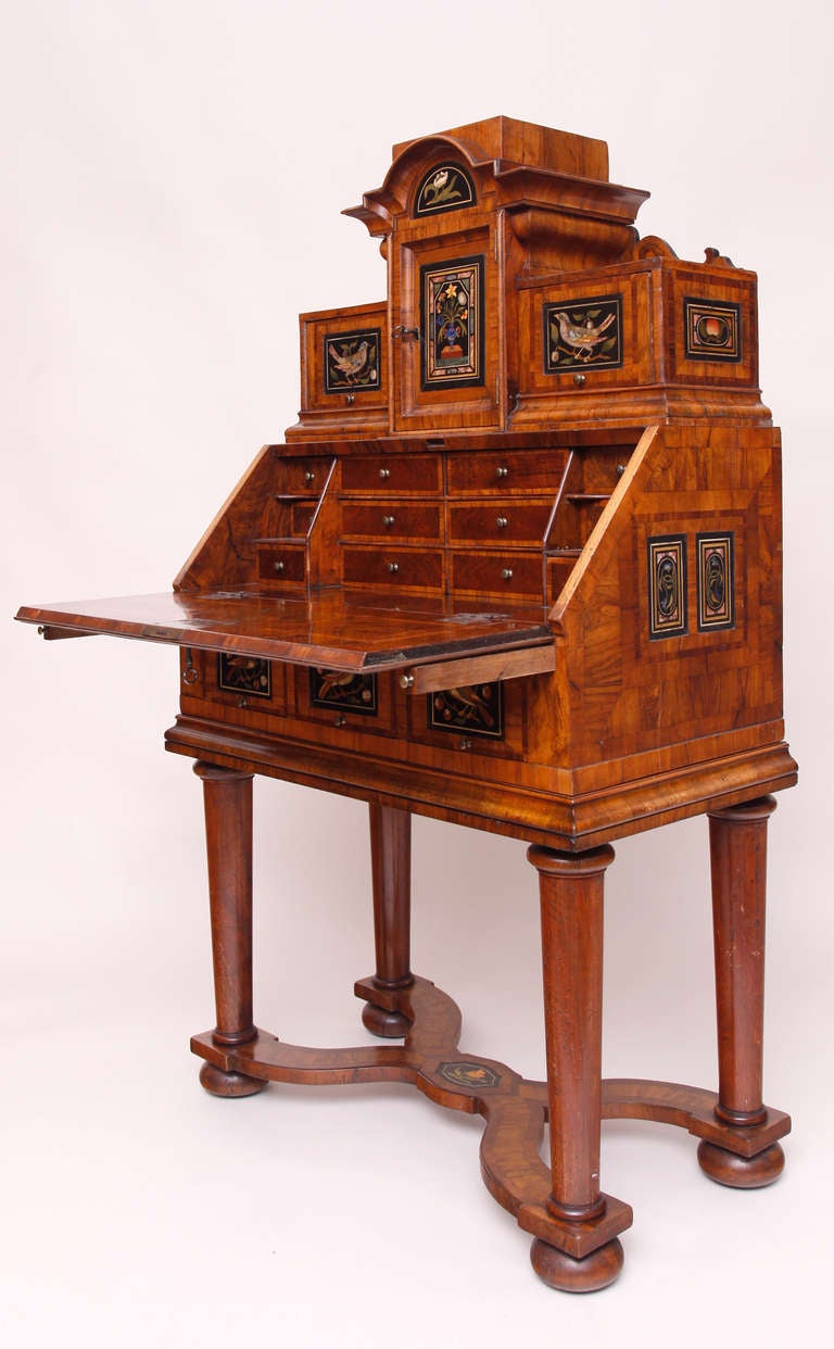 German Baroque Cabinet Desk with Pietra Dura Inlays