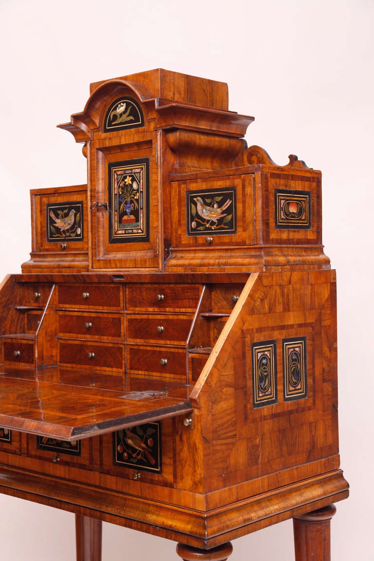 Walnut Baroque Cabinet Desk with Pietra Dura Inlays