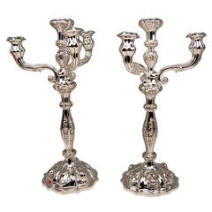 Silver Viennese Two Biedermeier Candlesticks by Albert Kattner dated 1857
