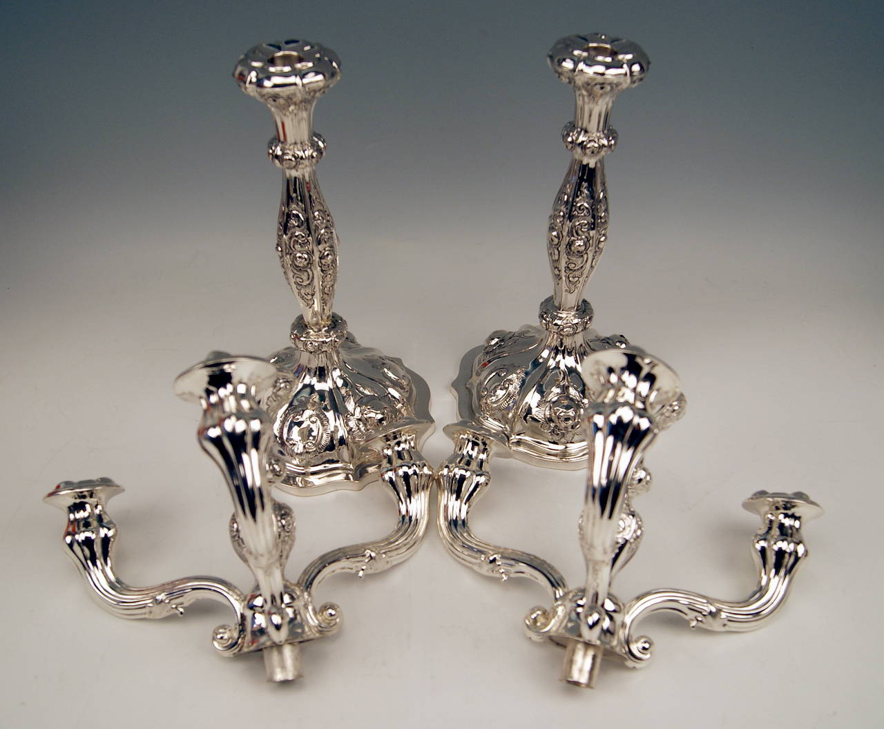 Austrian Silver Viennese Two Biedermeier Candlesticks by Albert Kattner dated 1857 For Sale