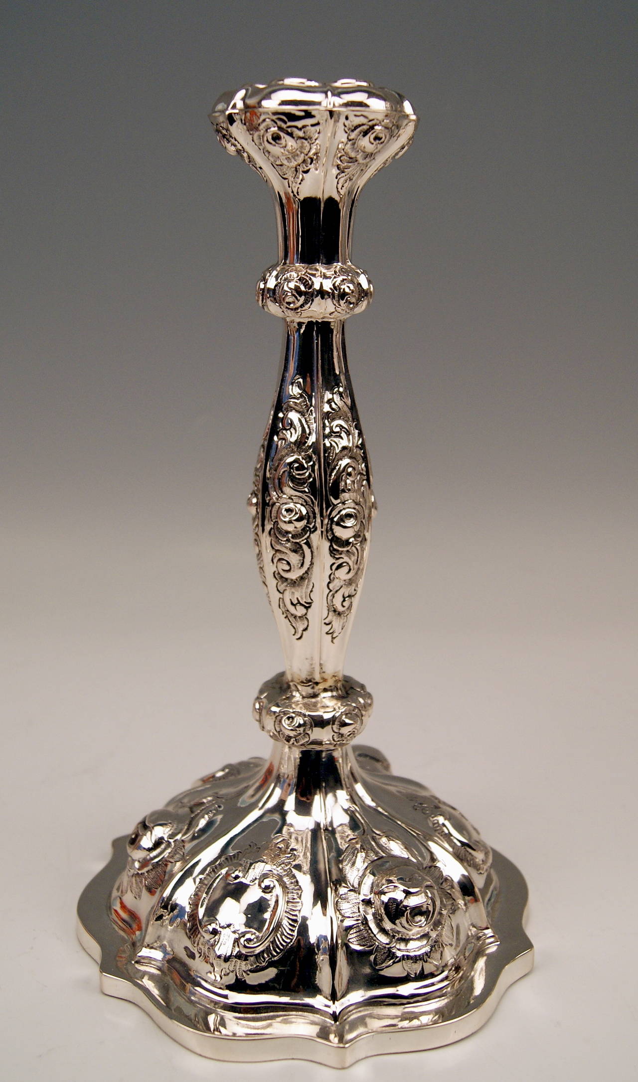 Silver Viennese Two Biedermeier Candlesticks by Albert Kattner dated 1857 In Excellent Condition For Sale In Vienna, AT