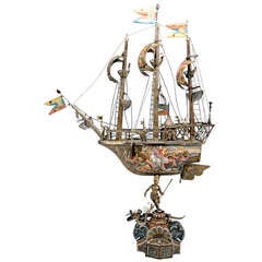 Viennese Silver Sailing Ship with Enamel Paintings made circa 1870 10