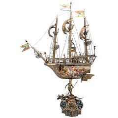 Viennese Silver Sailing Ship with Enamel Paintings made circa 1870