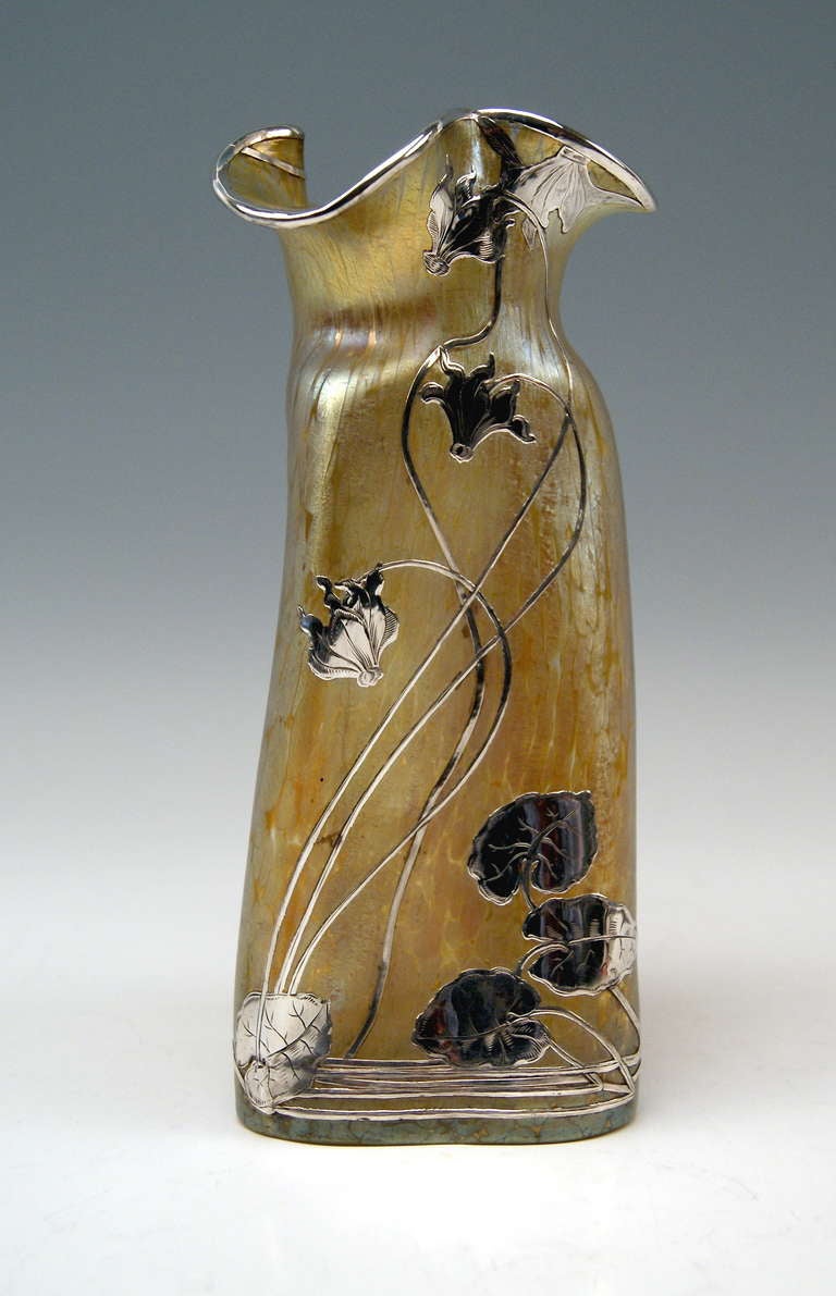 Austrian Vase Loetz Widow Klostermuhle Bohemia Art Nouveau circa 1900 Decor Candia Papillon & Silver Overlay