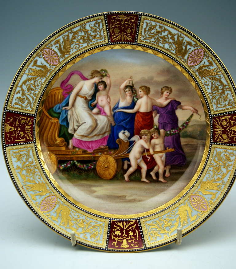 Neoclassical Revival Meissen Plate Triumphal Procession of Goddess of Love Venus circa 1860 / 70