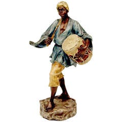 Vienna Bronze Made by Franz Bergman(n) Arab Youth with Drum circa 1900