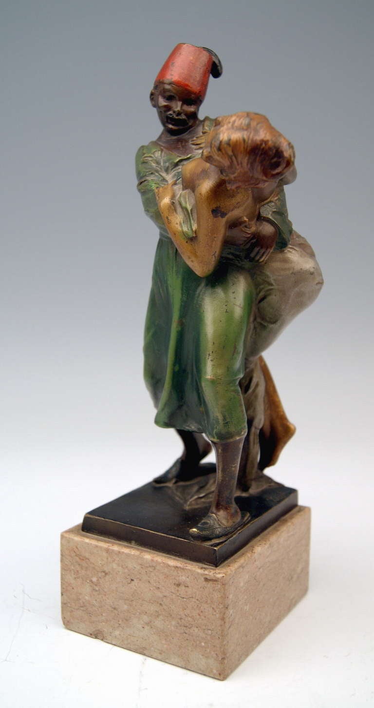 Art Nouveau Vienna Bronze by Bruno Zach Arab Slave Trader Kidnapping Woman circa 1900 Argentor Vienna