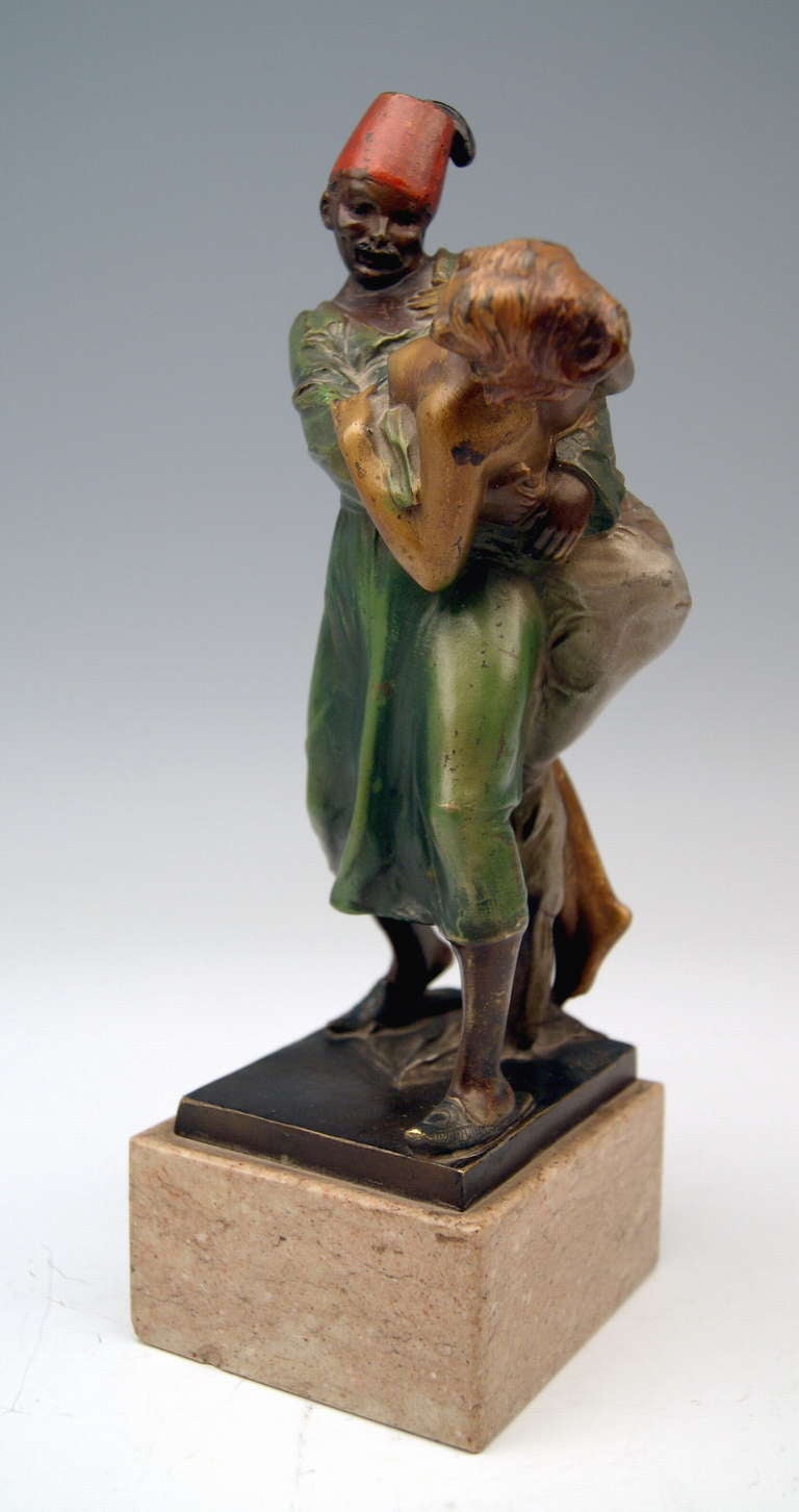 Art Nouveau Bronzo di Vienna di Bruno Zach Schiavista arabo che rapisce la donna circa 1900 Argentor of Vienna