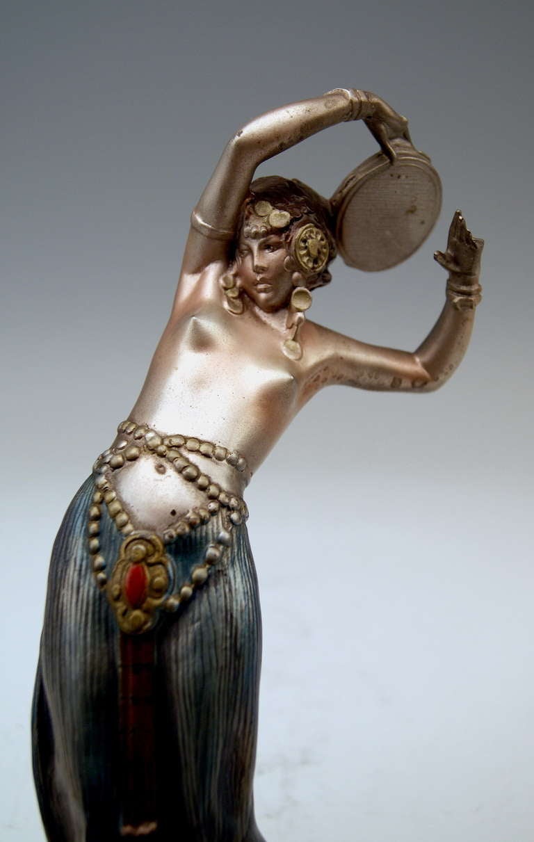 Austrian Vienna Bronze by Bruno Zach Arab Woman Playing Tambourine circa 1900 Argentor Vienna