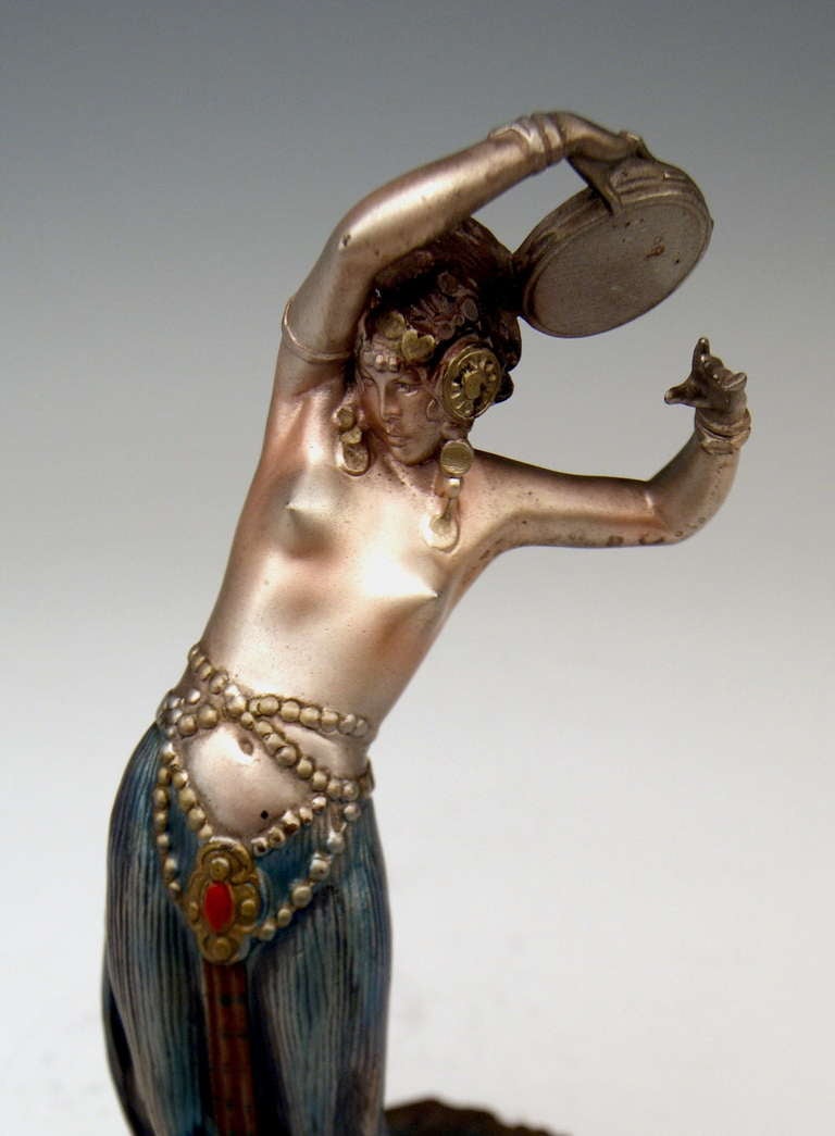 20th Century Vienna Bronze by Bruno Zach Arab Woman Playing Tambourine circa 1900 Argentor Vienna