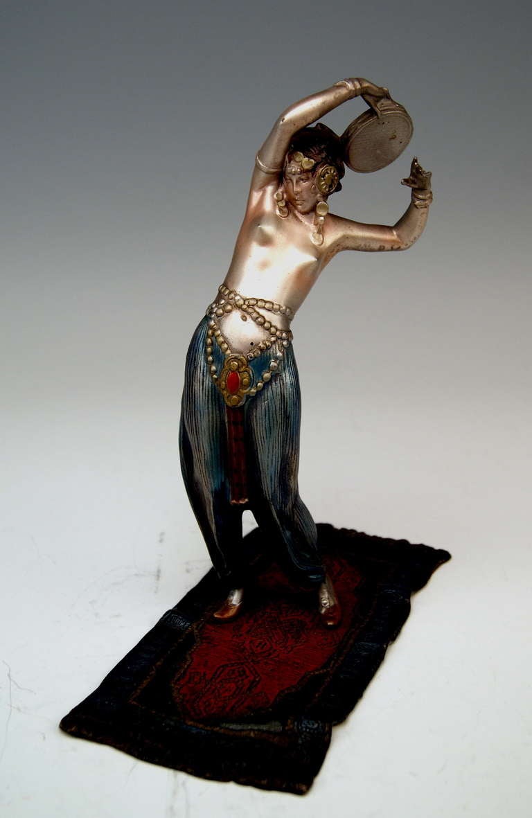 Vienna Bronze by Bruno Zach Arab Woman Playing Tambourine circa 1900 Argentor Vienna 4