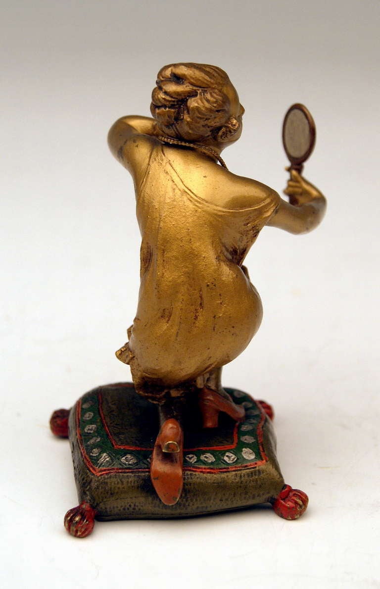 Vienna Bronze by Bruno Zach Female Nude Holding Mirror circa 1920 1