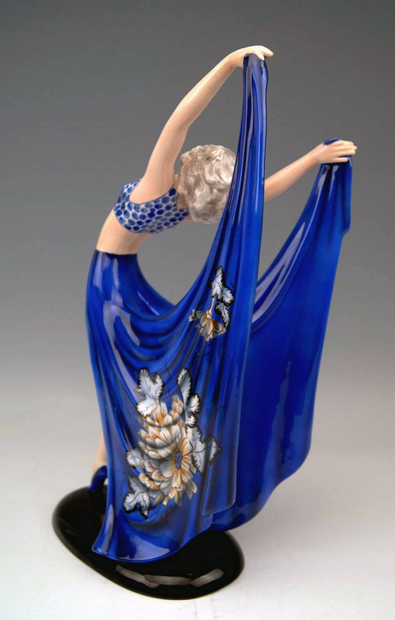 Austrian Goldscheider Vienna Lady Dancer Blue Dress By Stefan Dakon C.1938