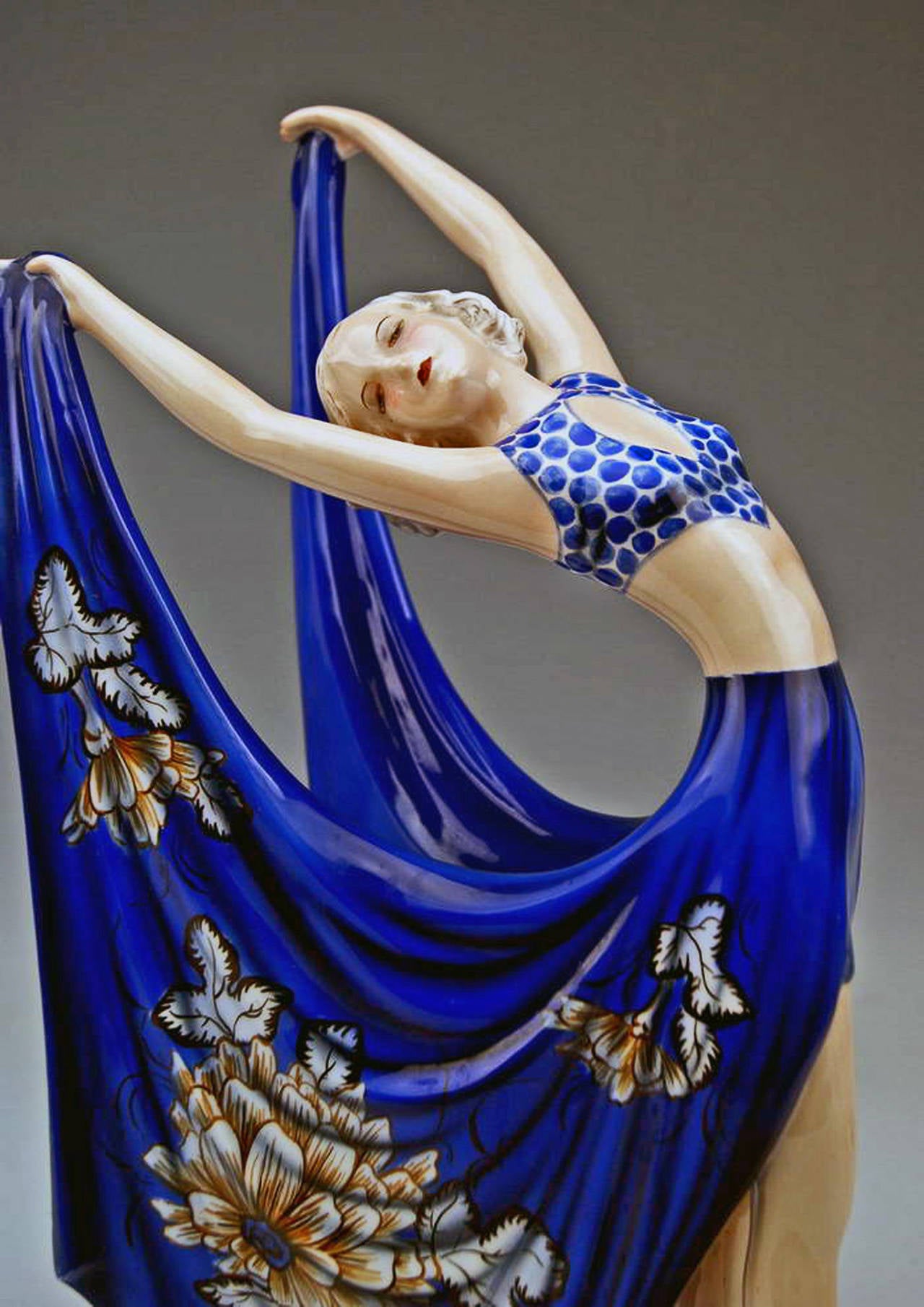 Ceramic Goldscheider Vienna Lady Dancer Blue Dress By Stefan Dakon C.1938
