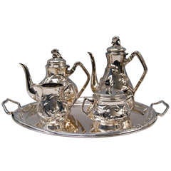 Silver Coffee Art Nouveau Tea Set with Tray Germany Pforzheim circa 1900