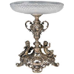 Silver German Centerpiece with Original Glass Liner Historicism circa 1890 3
