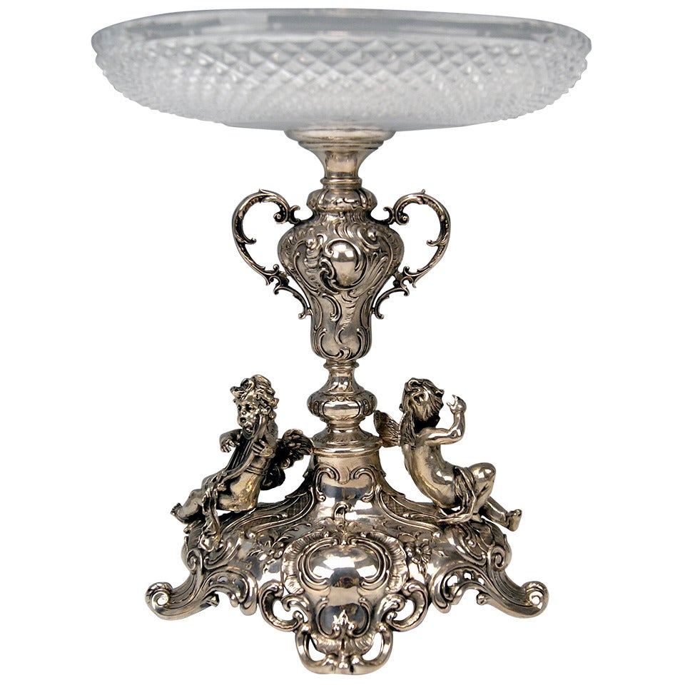 Silver German Centerpiece with Original Glass Liner Historicism circa 1890