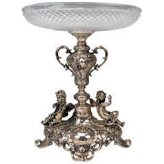 Centre de table allemand en argent avec revêtement en verre d'origine, Historicisme, vers 1890