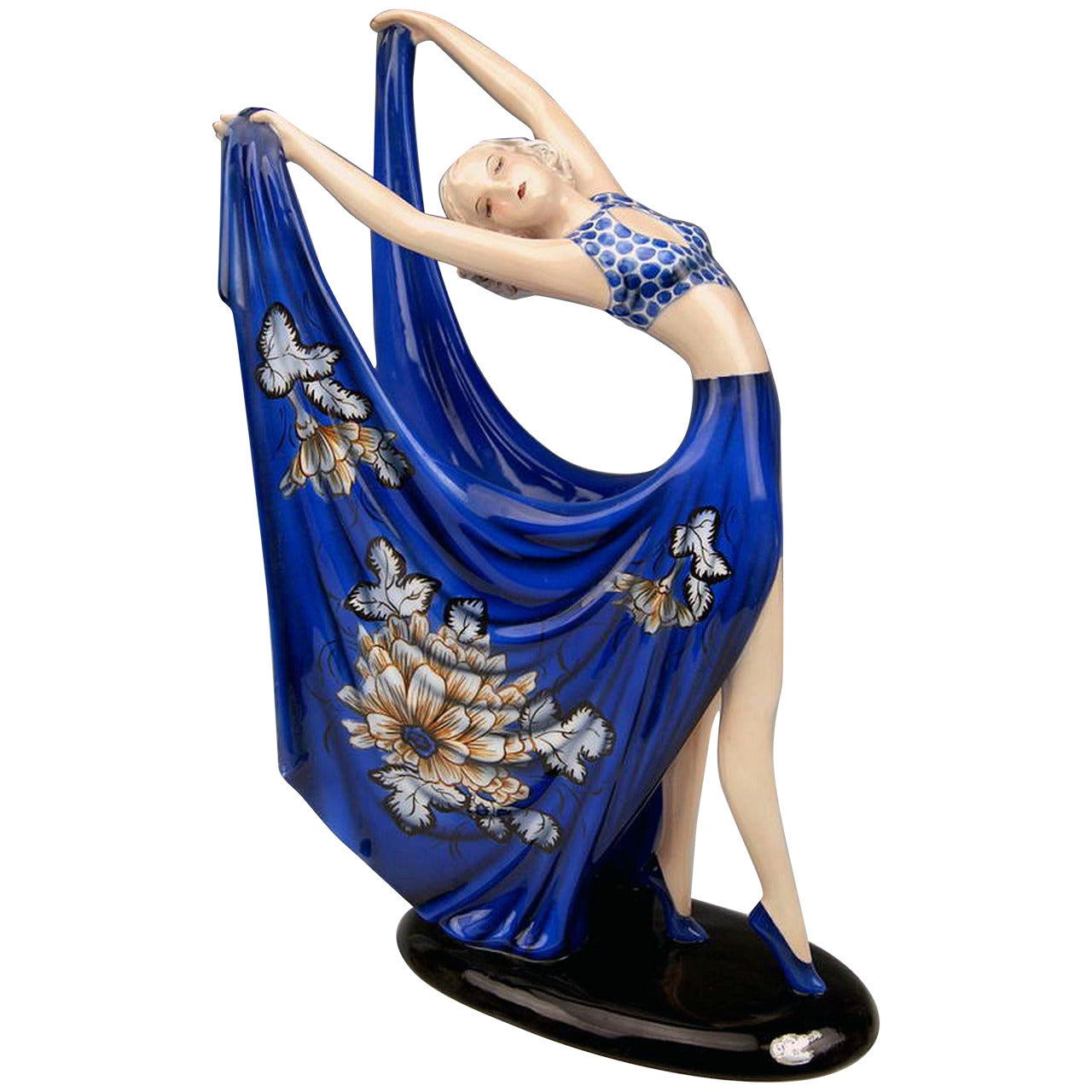 Goldscheider Vienna Lady Dancer Blue Dress By Stefan Dakon C.1938