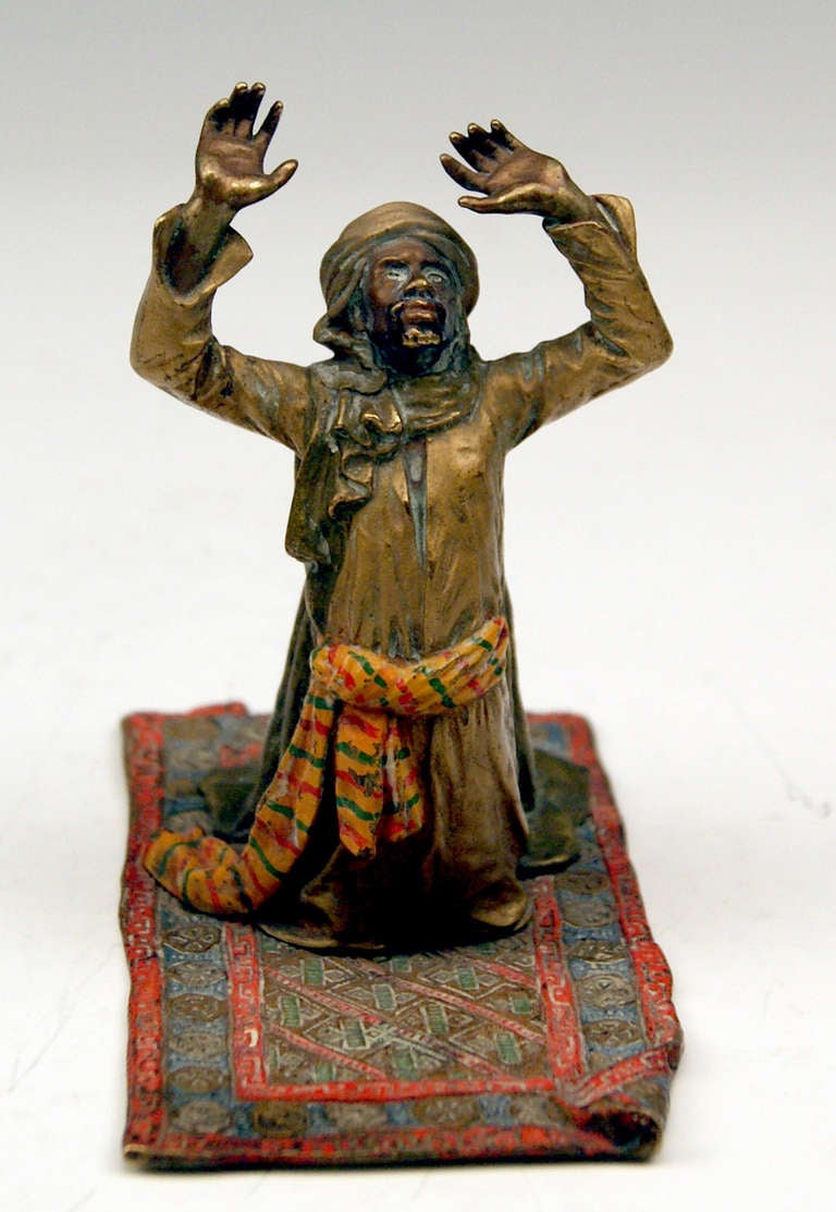 Art Nouveau Vienna Bronze Made by Franz Bergman(n) Arab Man Praying on Carpet circa 1900