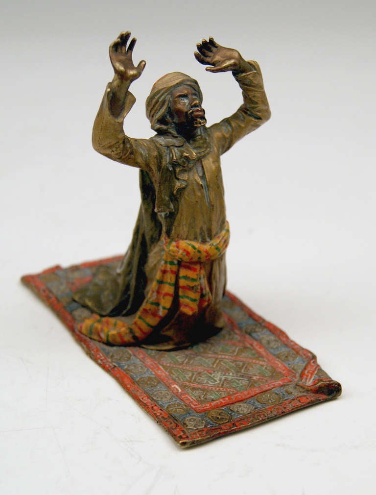 20th Century Vienna Bronze Made by Franz Bergman(n) Arab Man Praying on Carpet circa 1900