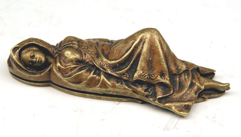 Gorgeous Vienna Erotic Bronze figurine made by famous manufactory Bergman(n) around Turn of Century (circa 1900). The nude figurine lying on earth is hidden by a mantle which is folding so that woman's nude body appears  (look at the pictures,