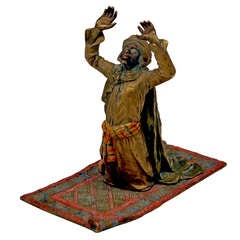 Vienna Bronze Made by Franz Bergman(n) Arab Man Praying on Carpet circa 1900