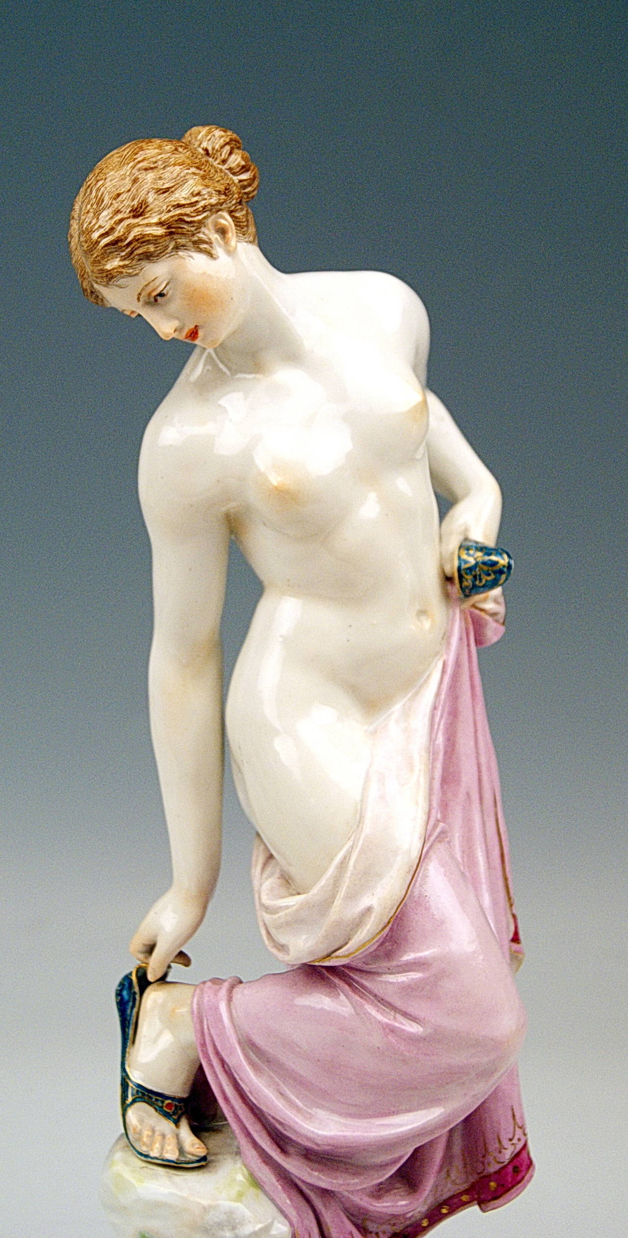 Painted Meissen Female Nude After The Bath By Robert Ockelmann C.1900
