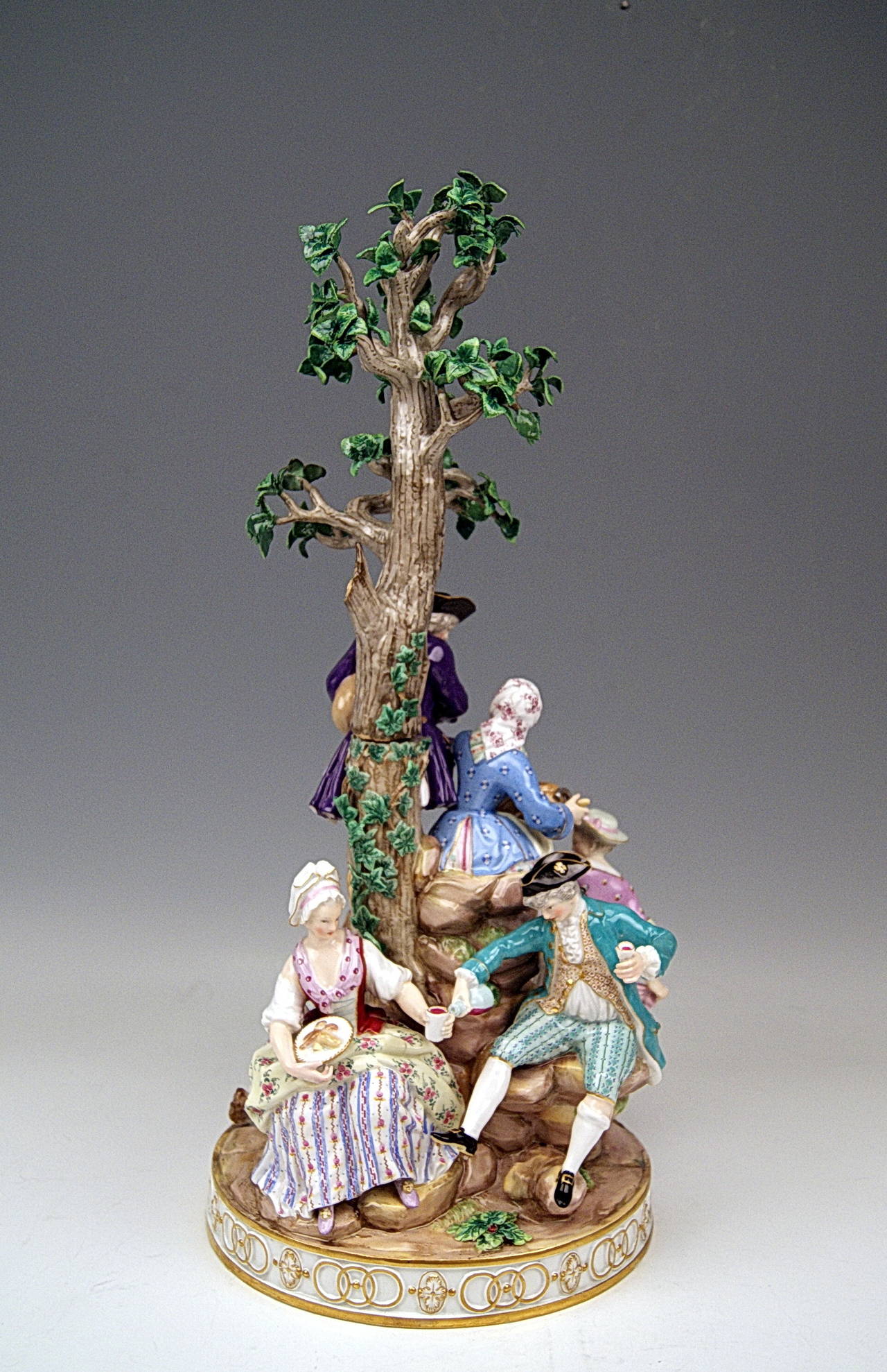 Rococo Meissen Tall Group Of Gardener Figurines Musicians By Acier C. 1870