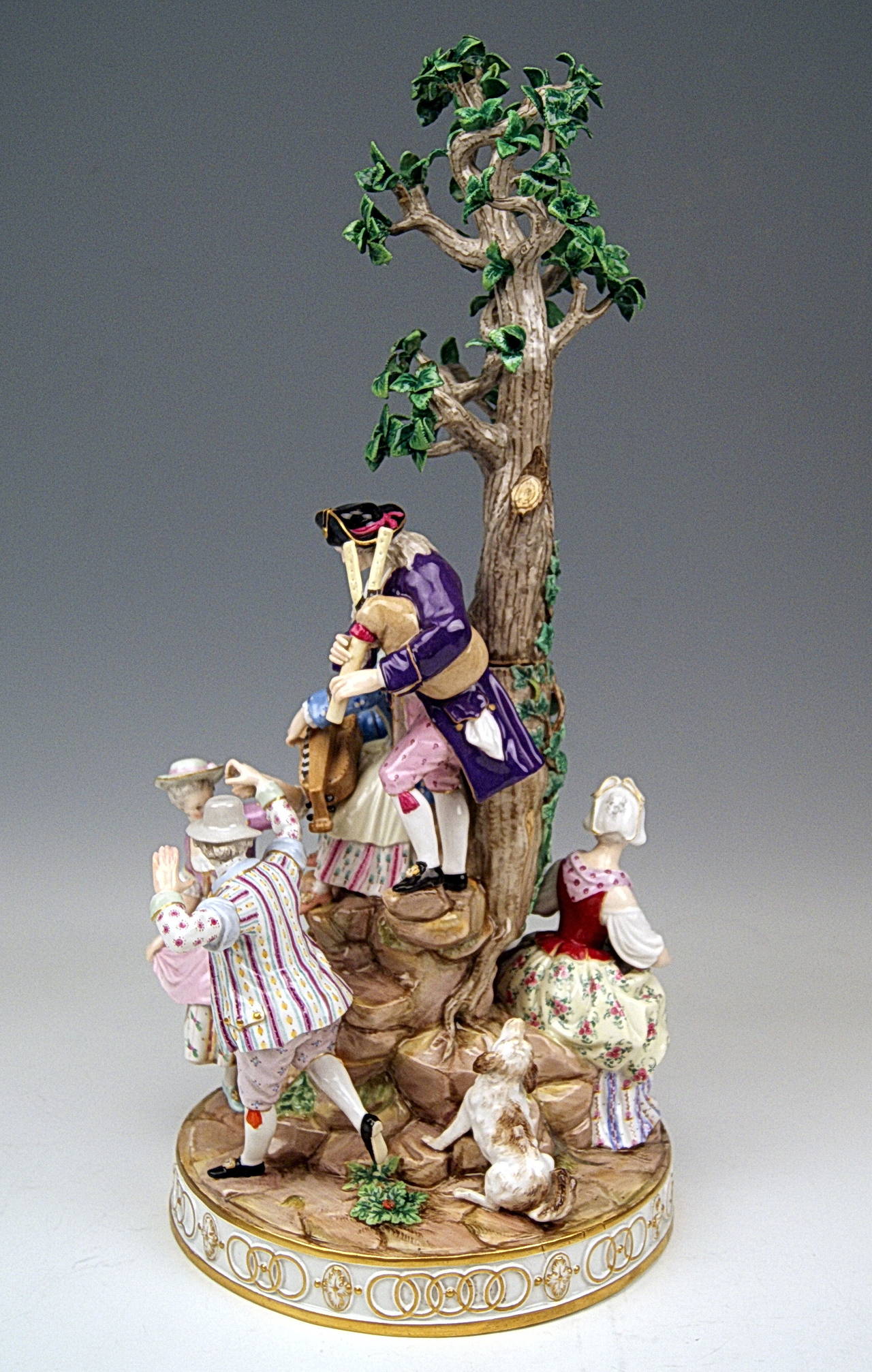 German Meissen Tall Group Of Gardener Figurines Musicians By Acier C. 1870