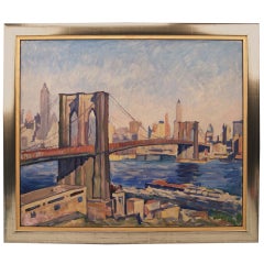 Brooklyn Bridge In New York By Rudolf Ullik Circle Kokoschka Oil On Canvas 1972