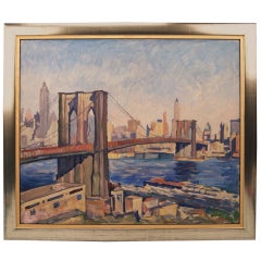 Brooklyn Bridge In New York von Rudolf Ullik Kreis Kokoschka Öl auf Leinwand 1972