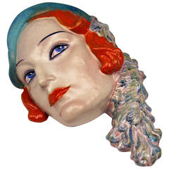 Keramos Vienne Rare Masque mural Actrice Camilla Horn par Rudolf Podany:: vers 1935