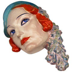 Vintage Keramos Vienna Rare Wall Mask Actress Camilla Horn by Rudolf Podany, circa 1935