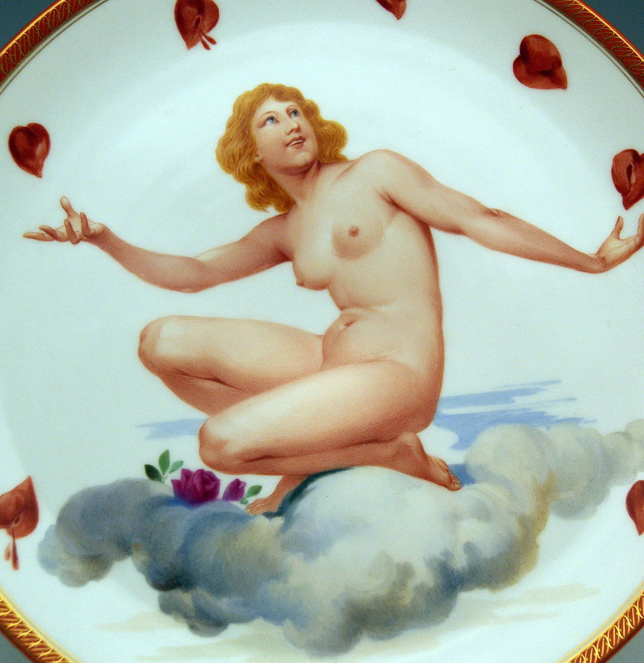 German Meissen Rarest Plate Female Nude Picture of Love Art Nouveau, circa1900