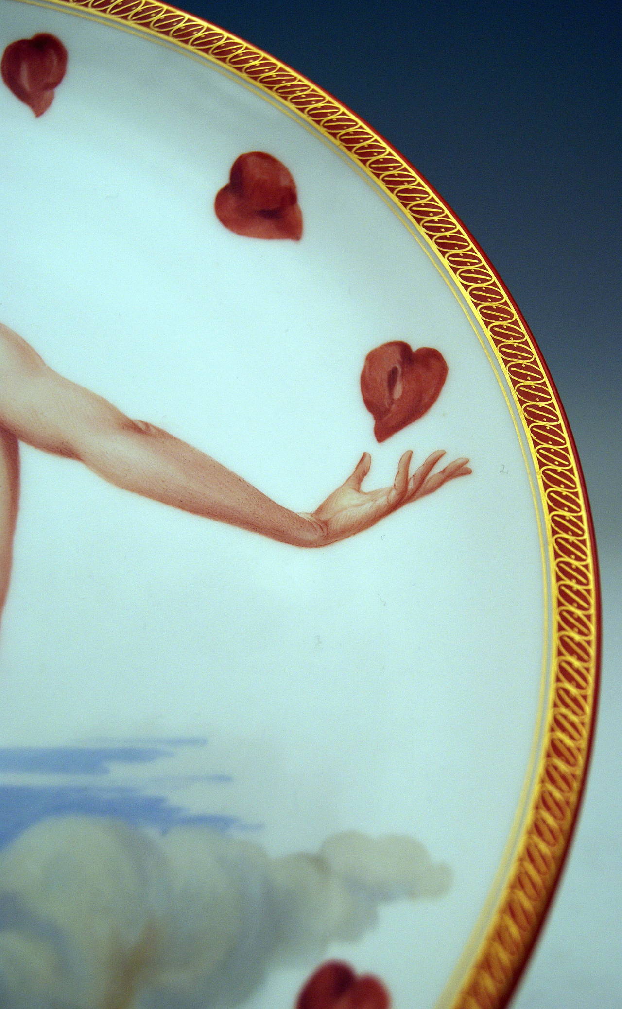 Glazed Meissen Rarest Plate Female Nude Picture of Love Art Nouveau, circa1900