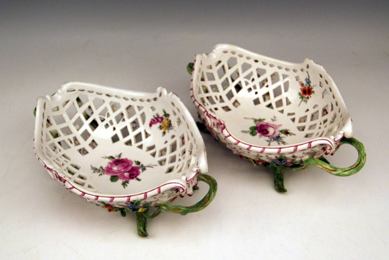 Rococo Meissen Finest Pair of Reticulated Bowls from the Marcolini Period c.1790-1800